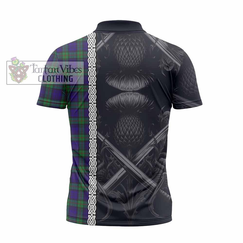 Tartan Vibes Clothing MacKinlay (McKinlay) Tartan Zipper Polo Shirt with Family Crest Cross Sword Thistle Celtic Vibes