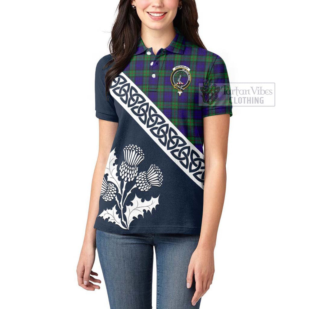 Tartan Vibes Clothing MacKinlay (McKinlay) Tartan Women's Polo Shirt Featuring Thistle and Scotland Map