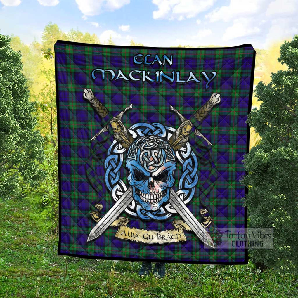 Tartan Vibes Clothing MacKinlay (McKinlay) Tartan Quilt with Celtic Skull Alba Gu Brath Style