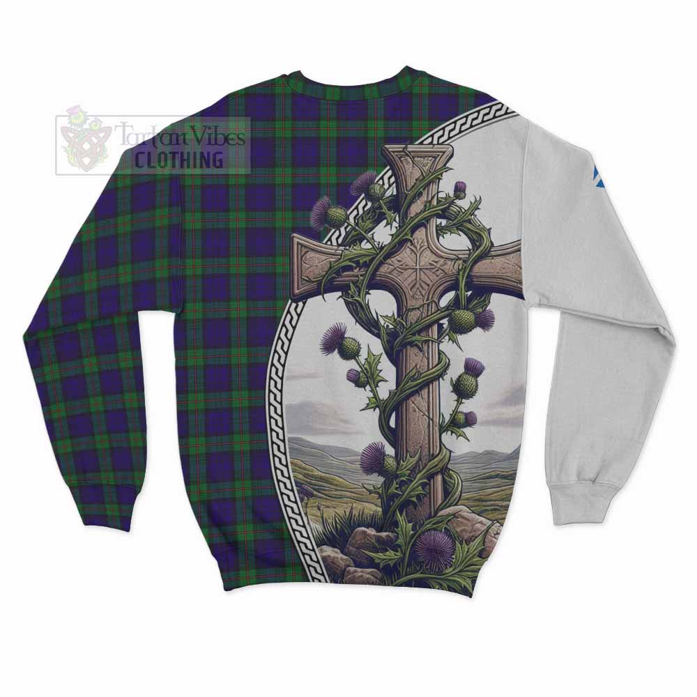 Tartan Vibes Clothing MacKinlay (McKinlay) Tartan Sweatshirt with Family Crest and St. Andrew's Cross Accented by Thistle Vines