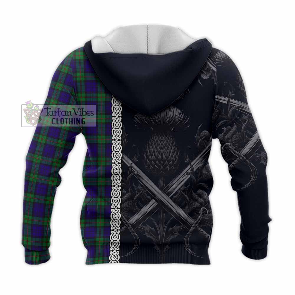Tartan Vibes Clothing MacKinlay (McKinlay) Tartan Knitted Hoodie with Family Crest Cross Sword Thistle Celtic Vibes