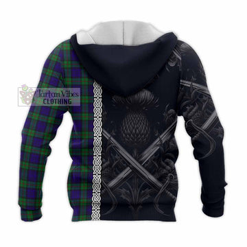 Tartan Vibes Clothing MacKinlay (McKinlay) Tartan Knitted Hoodie with Family Crest Cross Sword Thistle Celtic Vibes