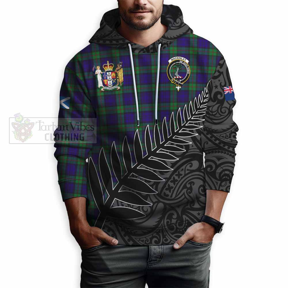 Tartan Vibes Clothing MacKinlay (McKinlay) Crest Tartan Hoodie with New Zealand Silver Fern Half Style