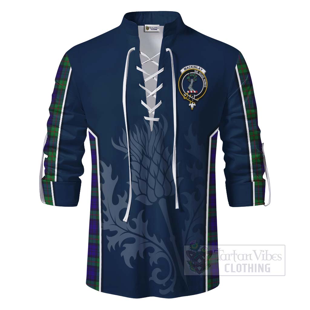 Tartan Vibes Clothing MacKinlay (McKinlay) Tartan Ghillie Kilt Shirt with Family Crest and Scottish Thistle Vibes Sport Style