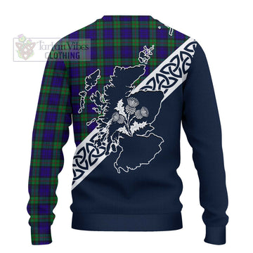 Tartan Vibes Clothing MacKinlay (McKinlay) Tartan Knitted Sweater Featuring Thistle and Scotland Map