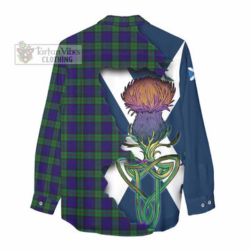Tartan Vibes Clothing MacKinlay (McKinlay) Tartan Family Crest Women's Casual Shirt Scottish Thistle Celtic Inspired