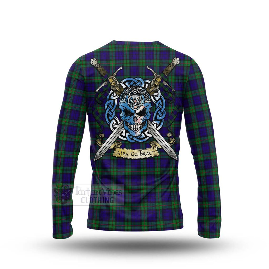 Tartan Vibes Clothing MacKinlay (McKinlay) Tartan Long Sleeve T-Shirt with Family Crest Celtic Skull Style