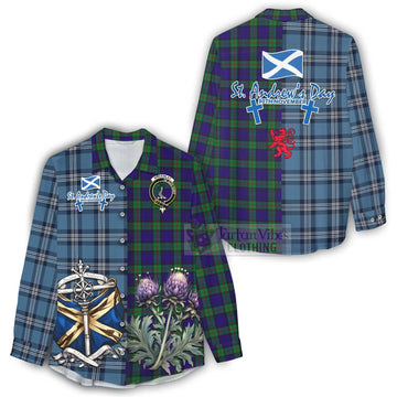Tartan Vibes Clothing MacKinlay (McKinlay) Tartan Women's Casual Shirt Happy St. Andrew's Day Half Tartan Style