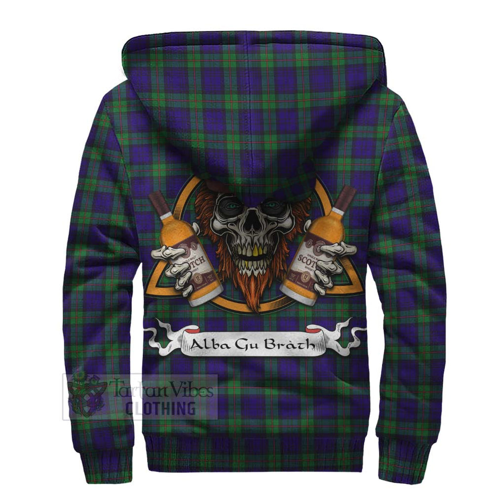 Tartan Vibes Clothing MacKinlay (McKinlay) Tartan Sherpa Hoodie with Family Crest and Bearded Skull Holding Bottles of Whiskey