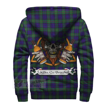 Tartan Vibes Clothing MacKinlay (McKinlay) Tartan Sherpa Hoodie with Family Crest and Bearded Skull Holding Bottles of Whiskey