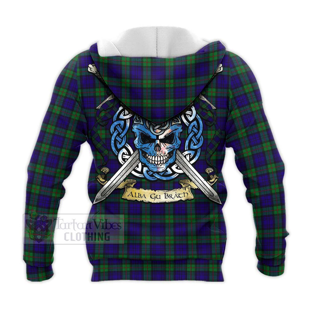 Tartan Vibes Clothing MacKinlay (McKinlay) Tartan Knitted Hoodie with Family Crest Celtic Skull Style