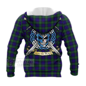 Tartan Vibes Clothing MacKinlay (McKinlay) Tartan Knitted Hoodie with Family Crest Celtic Skull Style