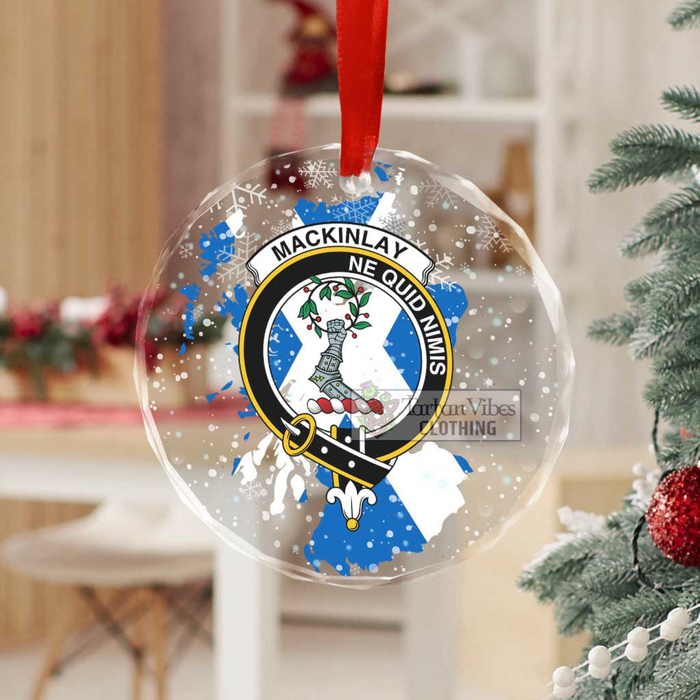 Tartan Vibes Clothing MacKinlay (McKinlay) Clan Crest Christmas Glass Ornament with Scotland Map