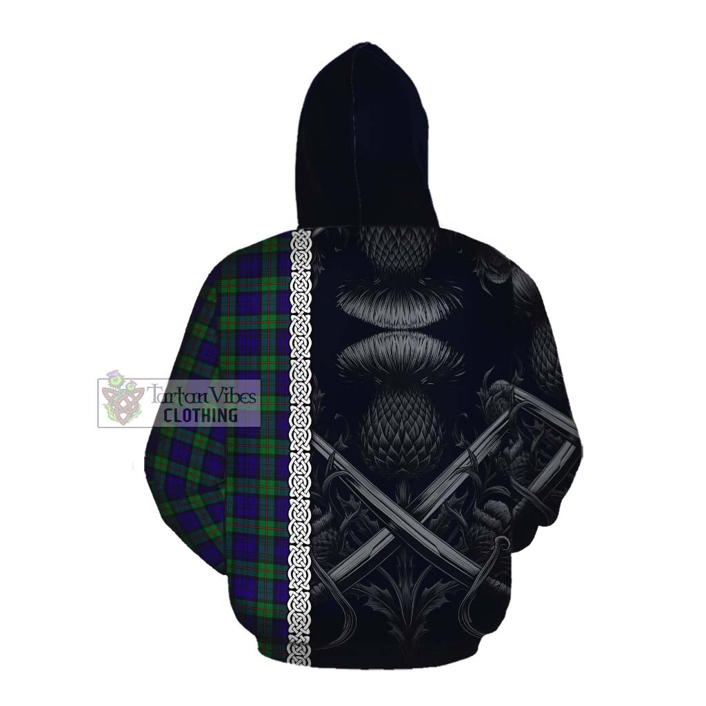 Tartan Vibes Clothing MacKinlay (McKinlay) Tartan Cotton Hoodie with Family Crest Cross Sword Thistle Celtic Vibes