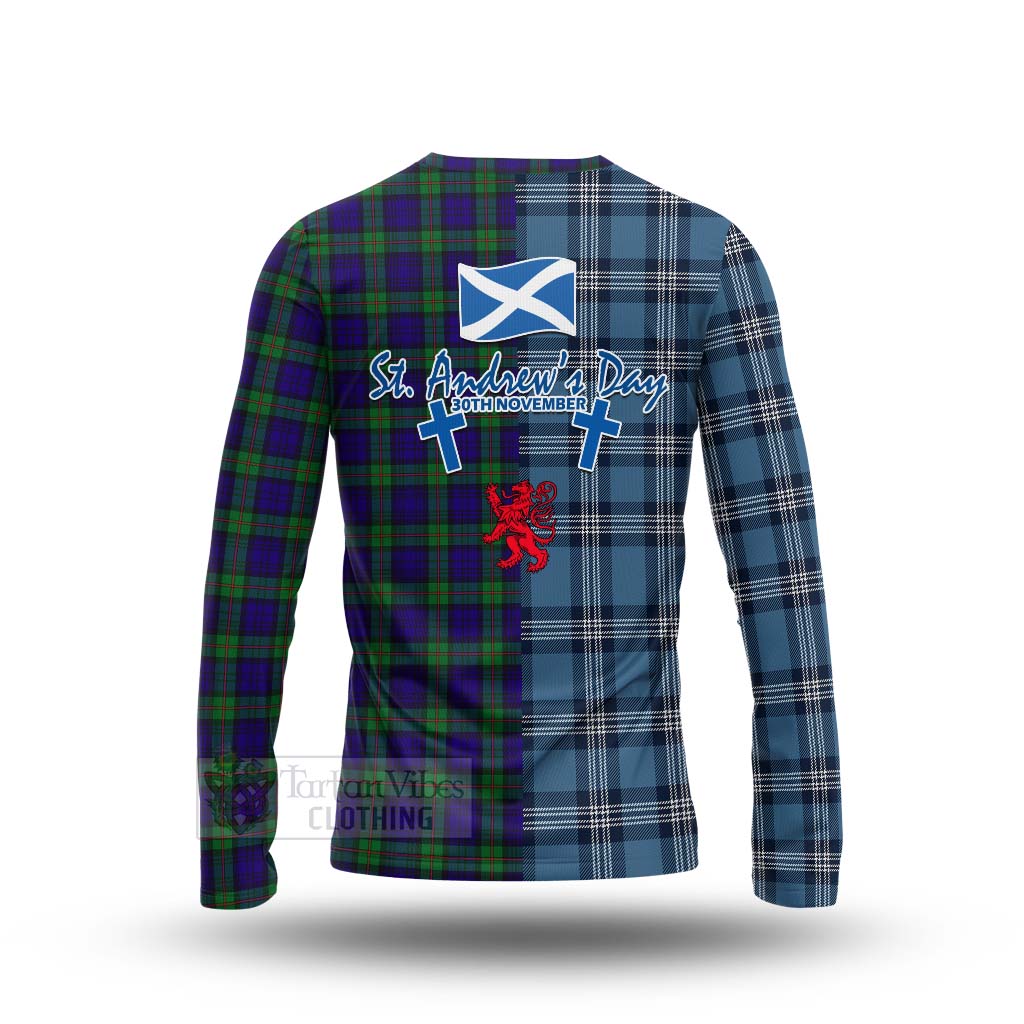 Tartan Vibes Clothing MacKinlay (McKinlay) Tartan Long Sleeve T-Shirt Happy St. Andrew's Day Half Tartan Style