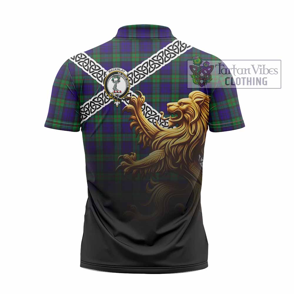 Tartan Vibes Clothing MacKinlay (McKinlay) Crest Tartan Zipper Polo Shirt with Golden Lion Emblem Celtic Style