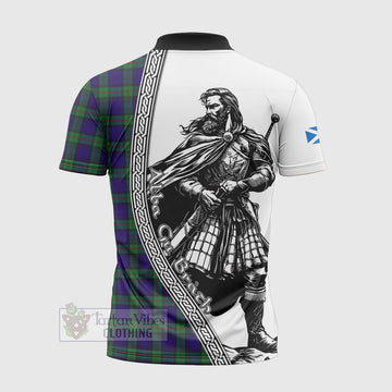 Tartan Vibes Clothing MacKinlay (McKinlay) Tartan Clan Crest Zipper Polo Shirt with Highlander Warrior Celtic Style