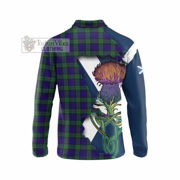Tartan Vibes Clothing MacKinlay (McKinlay) Tartan Family Crest Long Sleeve Polo Shirt Scottish Thistle Celtic Inspired