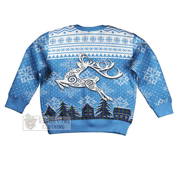 Tartan Vibes Clothing MacKinlay (McKinlay) Clan Christmas Kid Ugly Sweater with Tartan and Celtic Raindeer Style