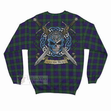 Tartan Vibes Clothing MacKinlay (McKinlay) Tartan Sweatshirt with Family Crest Celtic Skull Style