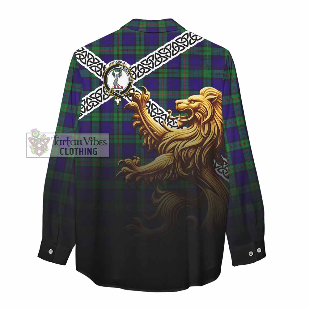 Tartan Vibes Clothing MacKinlay (McKinlay) Crest Tartan Women's Casual Shirt with Golden Lion Emblem Celtic Style