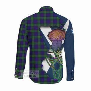 Tartan Vibes Clothing MacKinlay (McKinlay) Tartan Family Crest Long Sleeve Button Shirt Scottish Thistle Celtic Inspired
