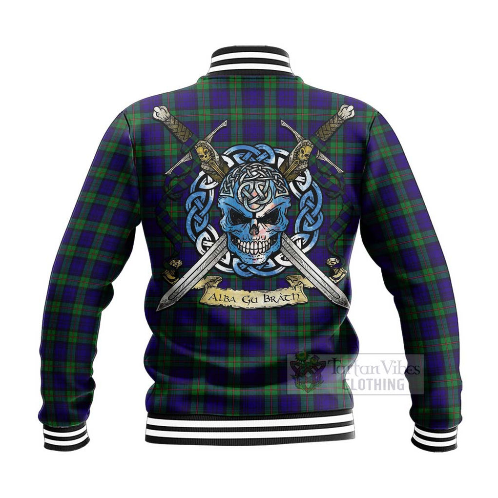 Tartan Vibes Clothing MacKinlay (McKinlay) Tartan Baseball Jacket with Family Crest Celtic Skull Style