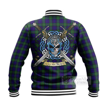 Tartan Vibes Clothing MacKinlay (McKinlay) Tartan Baseball Jacket with Family Crest Celtic Skull Style