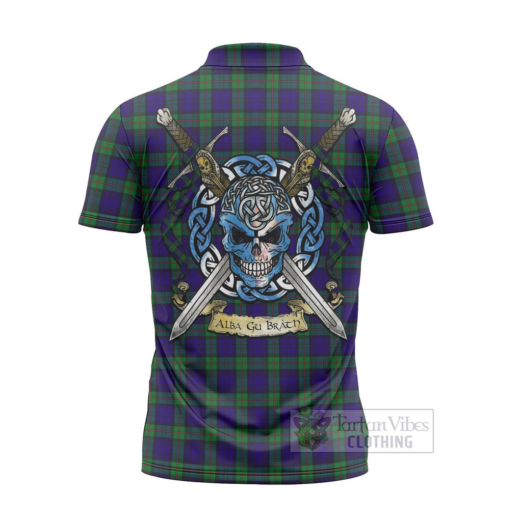 Tartan Vibes Clothing MacKinlay (McKinlay) Tartan Zipper Polo Shirt with Family Crest Celtic Skull Style