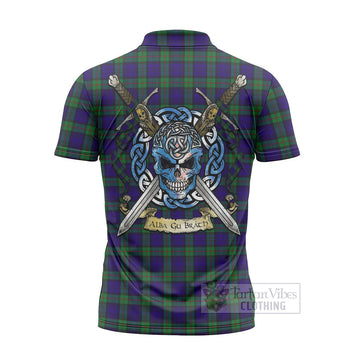 Tartan Vibes Clothing MacKinlay (McKinlay) Tartan Zipper Polo Shirt with Family Crest Celtic Skull Style