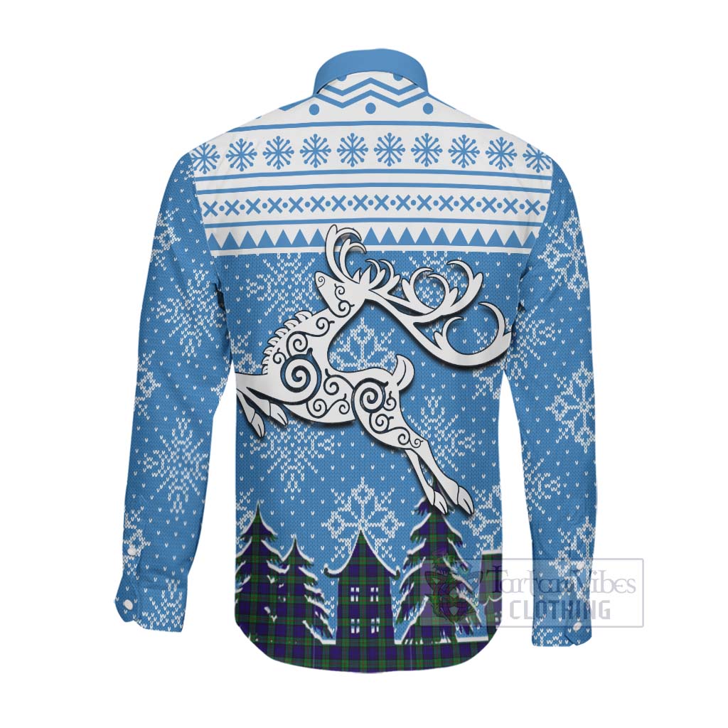 Tartan Vibes Clothing MacKinlay (McKinlay) Clan Christmas Long Sleeve Button Shirt Celtic Reindeer Style