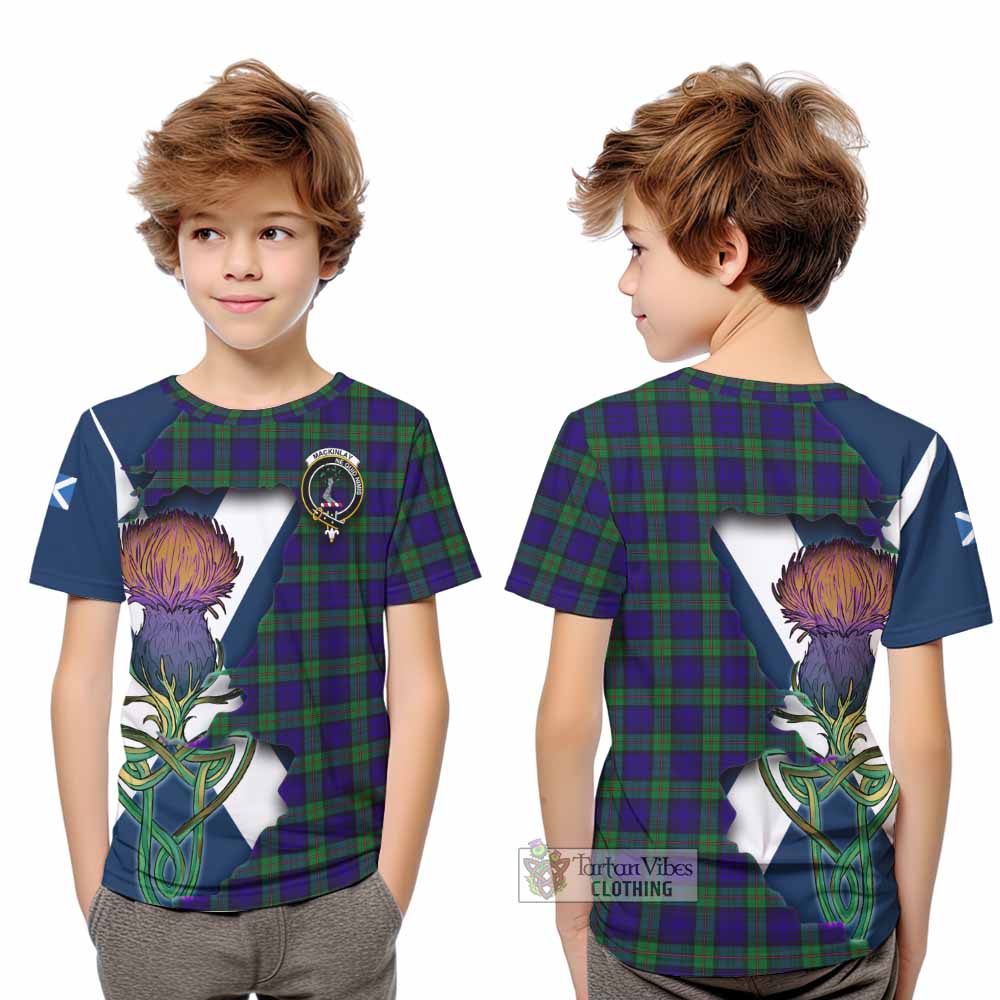 Tartan Vibes Clothing MacKinlay (McKinlay) Tartan Family Crest Kid T-Shirt Scottish Thistle Celtic Inspired