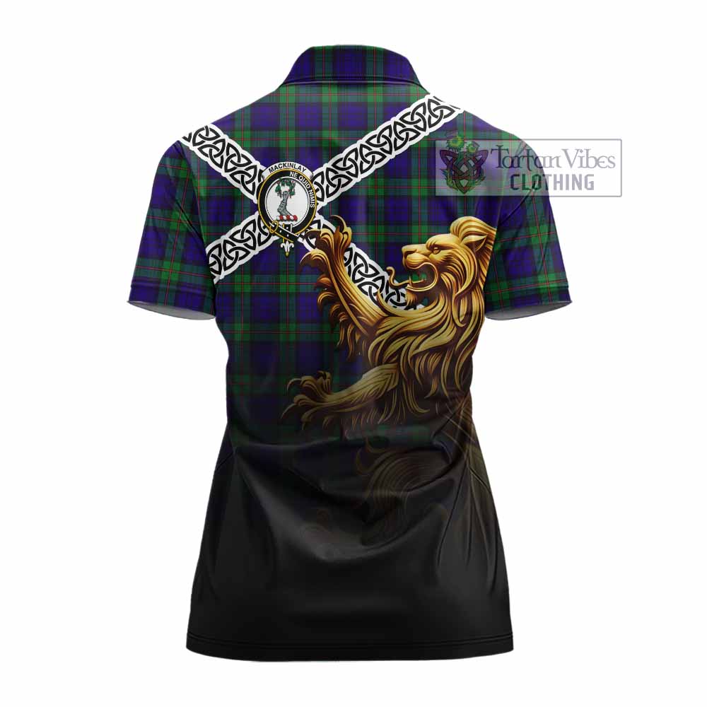 Tartan Vibes Clothing MacKinlay (McKinlay) Crest Tartan Women's Polo Shirt with Golden Lion Emblem Celtic Style