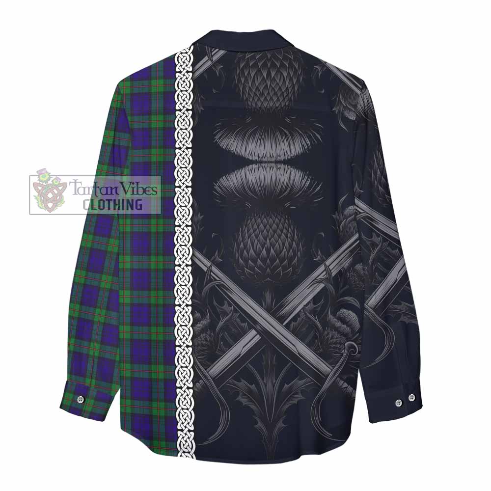 Tartan Vibes Clothing MacKinlay (McKinlay) Tartan Women's Casual Shirt with Family Crest Cross Sword Thistle Celtic Vibes