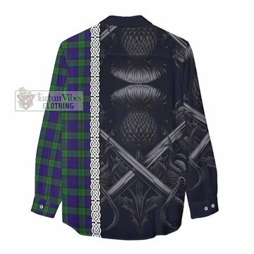 Tartan Vibes Clothing MacKinlay (McKinlay) Tartan Women's Casual Shirt with Family Crest Cross Sword Thistle Celtic Vibes