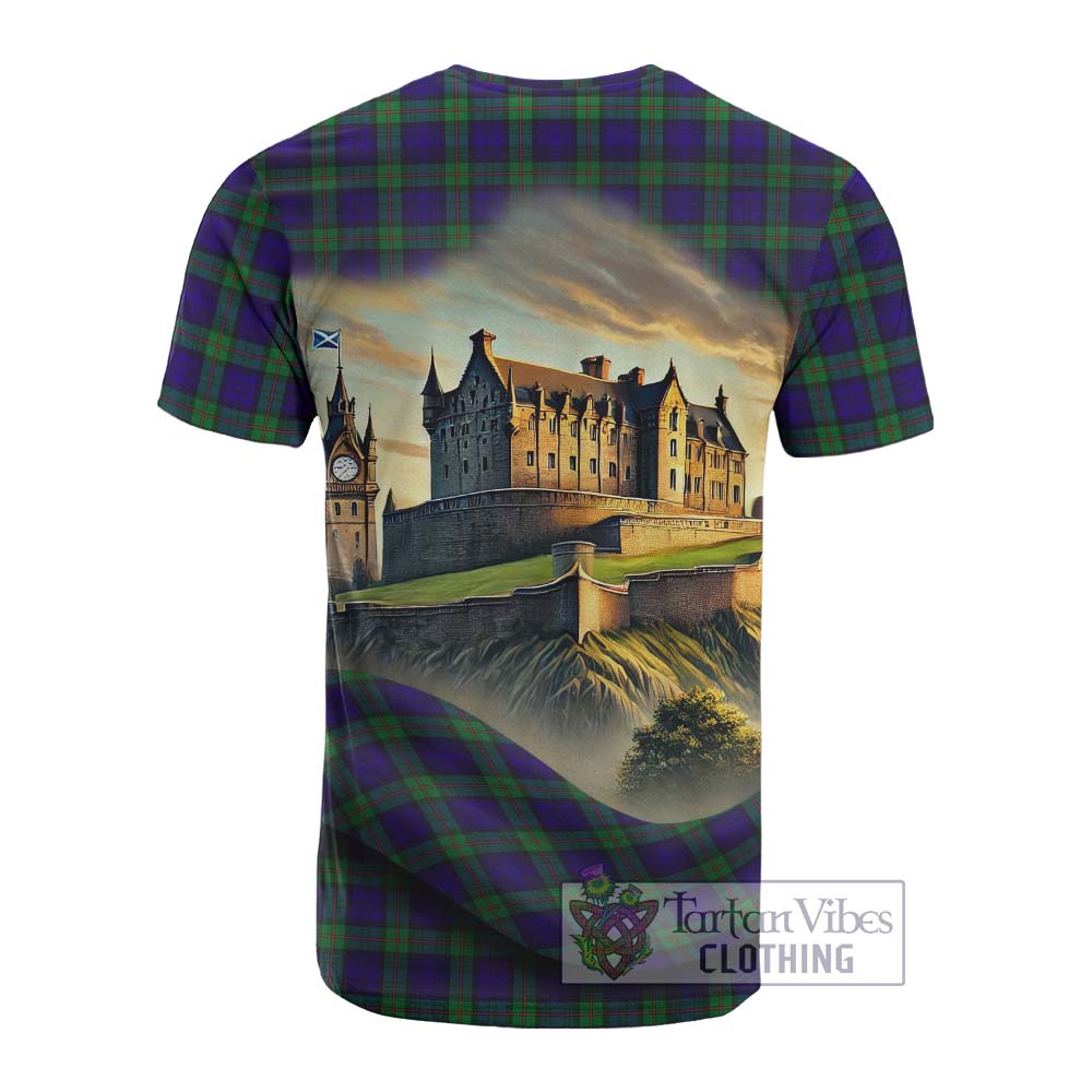 Tartan Vibes Clothing MacKinlay (McKinlay) Tartan Family Crest Cotton T-shirt with Scottish Ancient Castle Style