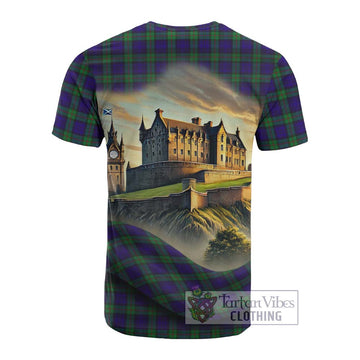 MacKinlay (McKinlay) Tartan Family Crest Cotton T-shirt with Scottish Ancient Castle Style
