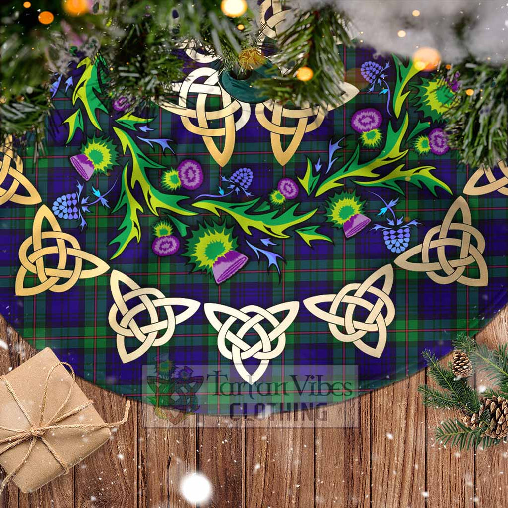 Tartan Vibes Clothing MacKinlay (McKinlay) Tartan Christmas Tree Skirt with Thistle Celtic Knot Style