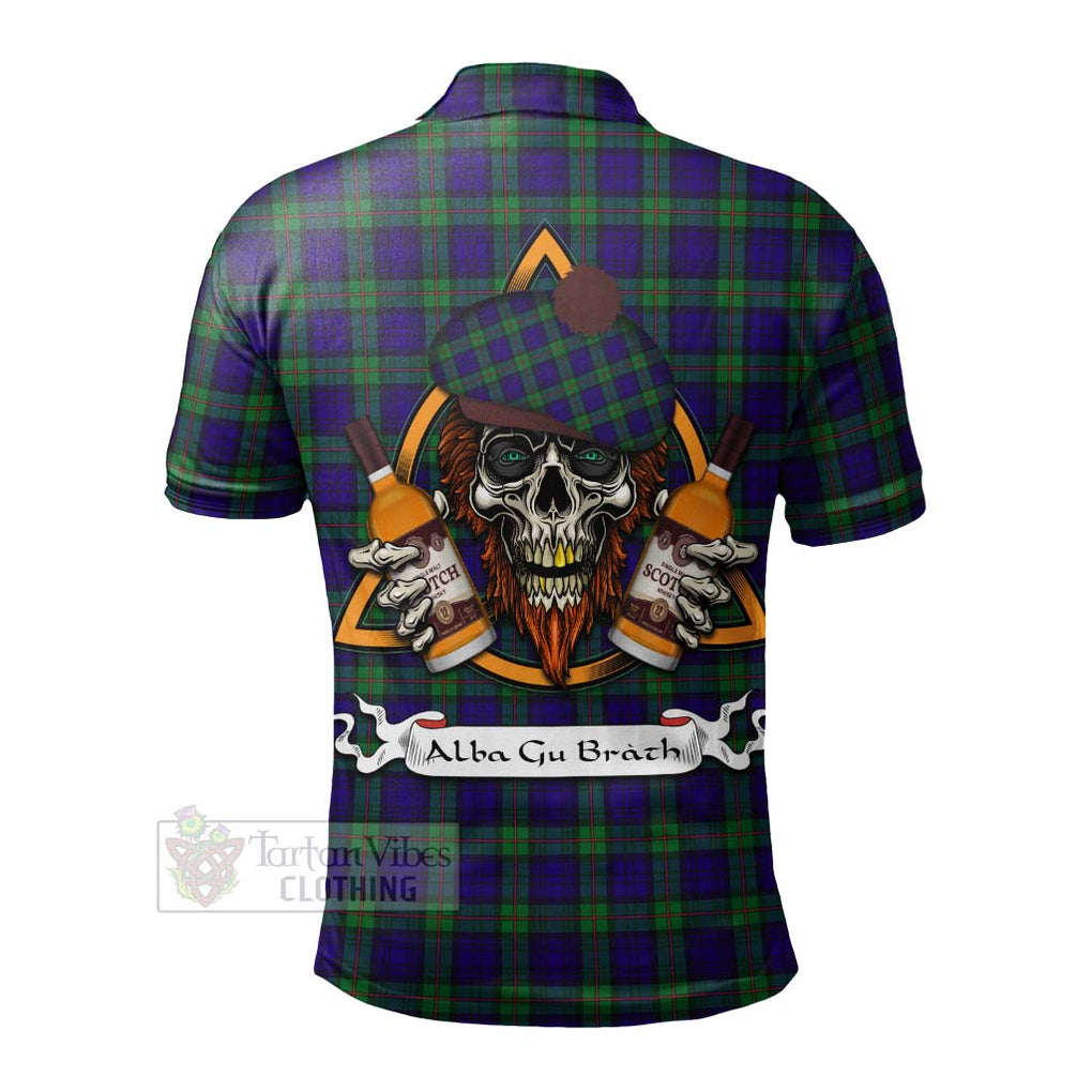 Tartan Vibes Clothing MacKinlay (McKinlay) Tartan Polo Shirt with Family Crest and Bearded Skull Holding Bottles of Whiskey