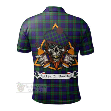 Tartan Vibes Clothing MacKinlay (McKinlay) Tartan Polo Shirt with Family Crest and Bearded Skull Holding Bottles of Whiskey