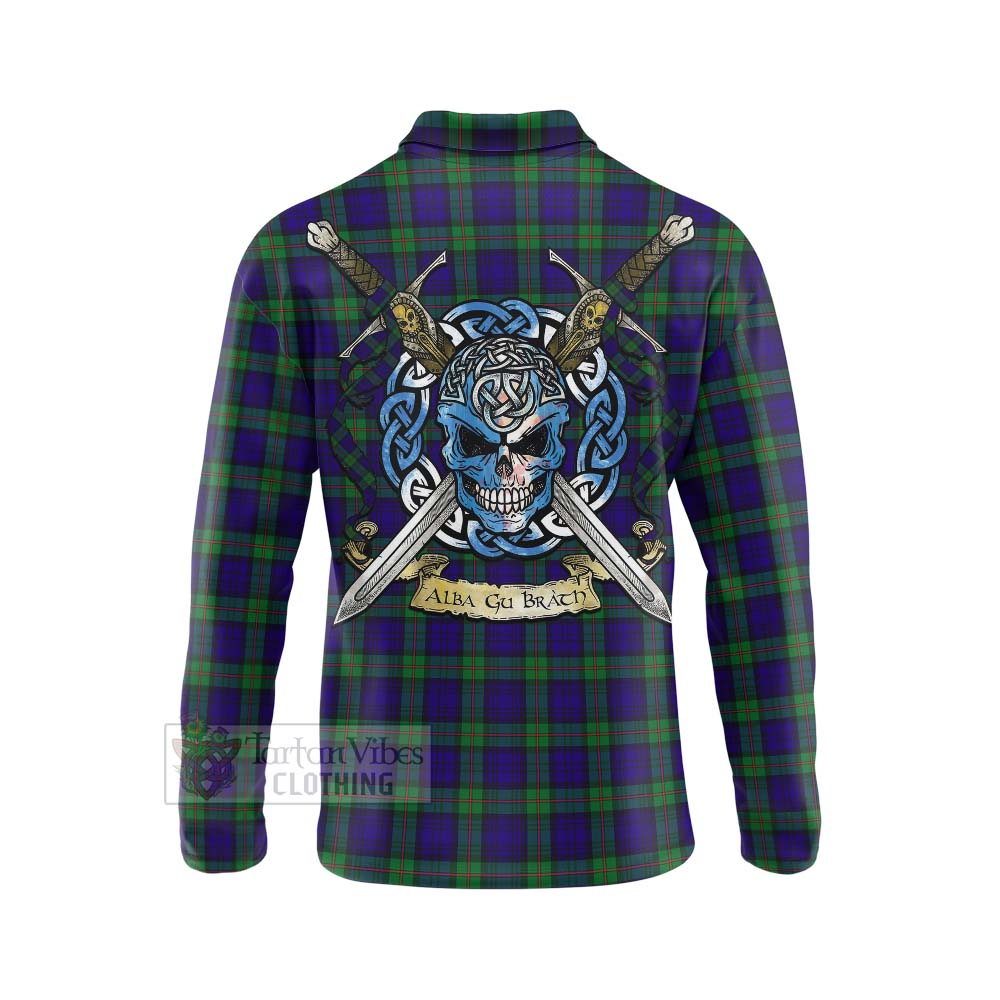 Tartan Vibes Clothing MacKinlay (McKinlay) Tartan Long Sleeve Polo Shirt with Family Crest Celtic Skull Style