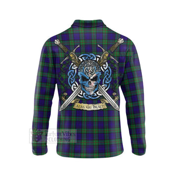 Tartan Vibes Clothing MacKinlay (McKinlay) Tartan Long Sleeve Polo Shirt with Family Crest Celtic Skull Style