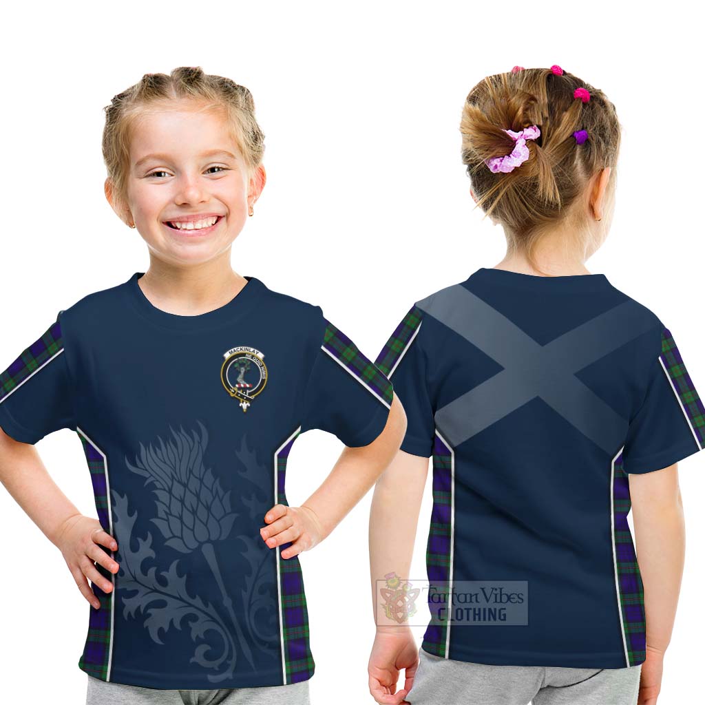 Tartan Vibes Clothing MacKinlay (McKinlay) Tartan Kid T-Shirt with Family Crest and Scottish Thistle Vibes Sport Style