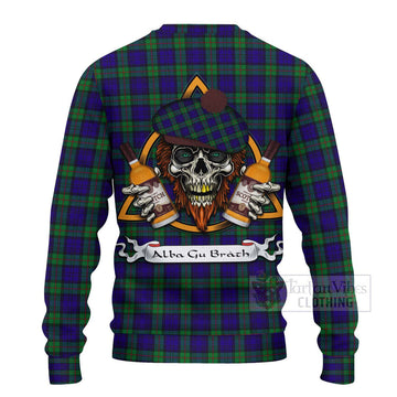 Tartan Vibes Clothing MacKinlay (McKinlay) Tartan Knitted Sweater with Family Crest and Bearded Skull Holding Bottles of Whiskey
