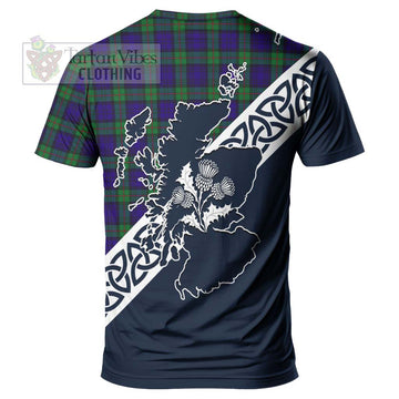 MacKinlay (McKinlay) Tartan T-Shirt Featuring Thistle and Scotland Map