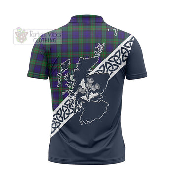 Tartan Vibes Clothing MacKinlay (McKinlay) Tartan Zipper Polo Shirt Featuring Thistle and Scotland Map