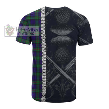 MacKinlay (McKinlay) Tartan Cotton T-shirt with Family Crest Cross Sword Thistle Celtic Vibes