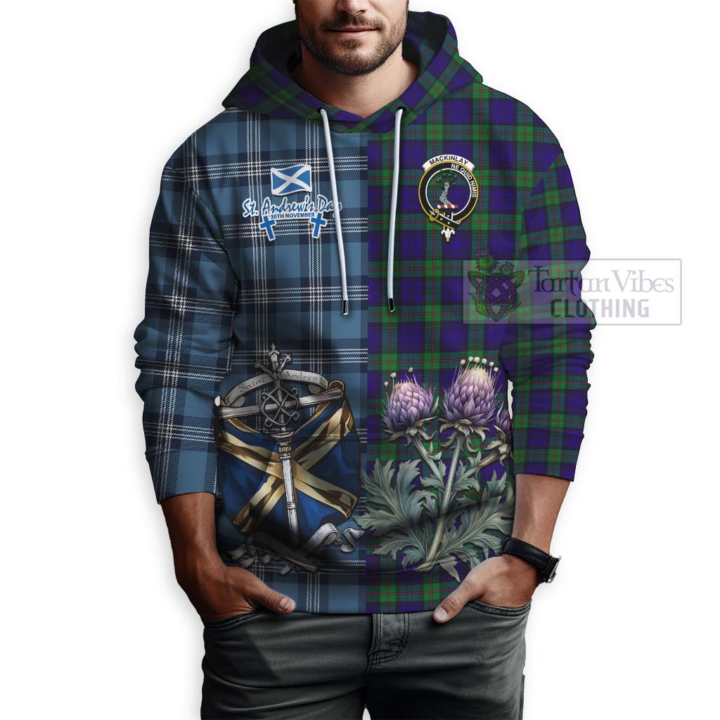 Tartan Vibes Clothing MacKinlay (McKinlay) Tartan Hoodie Happy St. Andrew's Day Half Tartan Style
