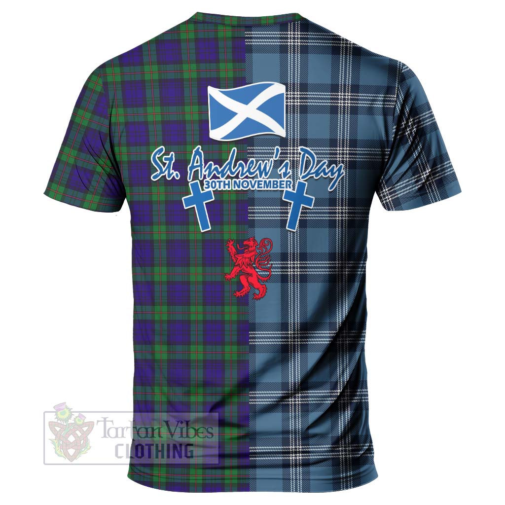 Tartan Vibes Clothing MacKinlay (McKinlay) Tartan T-Shirt Happy St. Andrew's Day Half Tartan Style