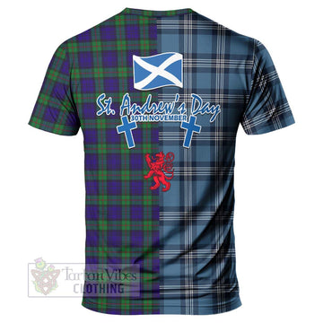 Tartan Vibes Clothing MacKinlay (McKinlay) Tartan T-Shirt Happy St. Andrew's Day Half Tartan Style